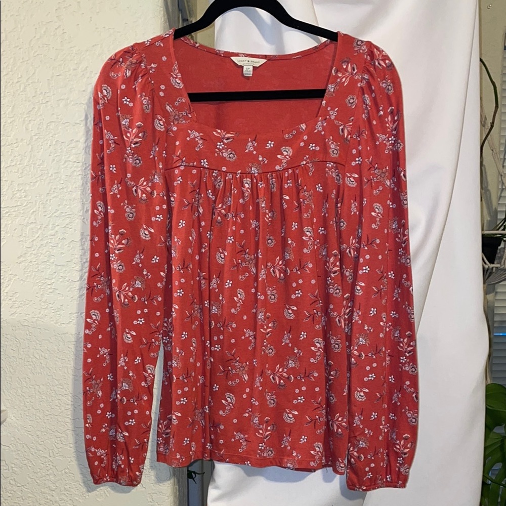 Lucky Brand Pink Long Sleeve Smocked Blouse